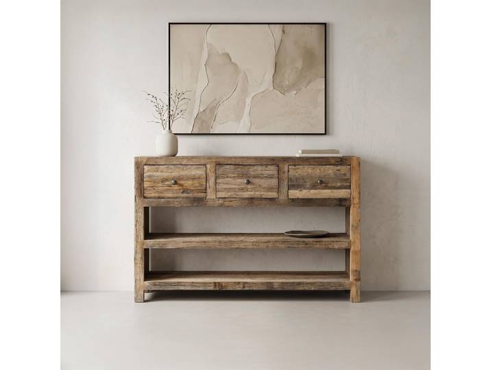 Console 3 tiroirs en bois foncé brut et ancien - Antique