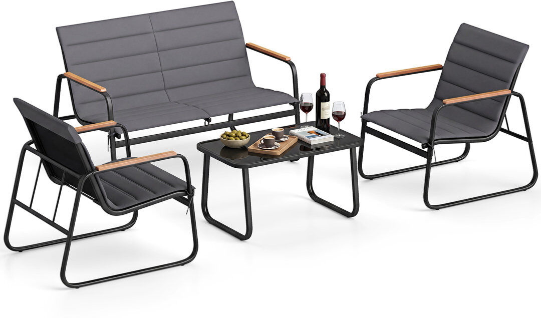 Marlow Home Co. 4 Pieces Patio Conversation Set Garden Table Chairs Furniture Set Black 4