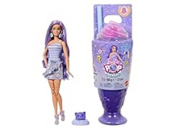 Barbie Poupée Pop Reveal et accessoires, série Treat sur le thème Délices de donuts avec animal de compagnie, 8 surprises dont changement de couleur, JFY60