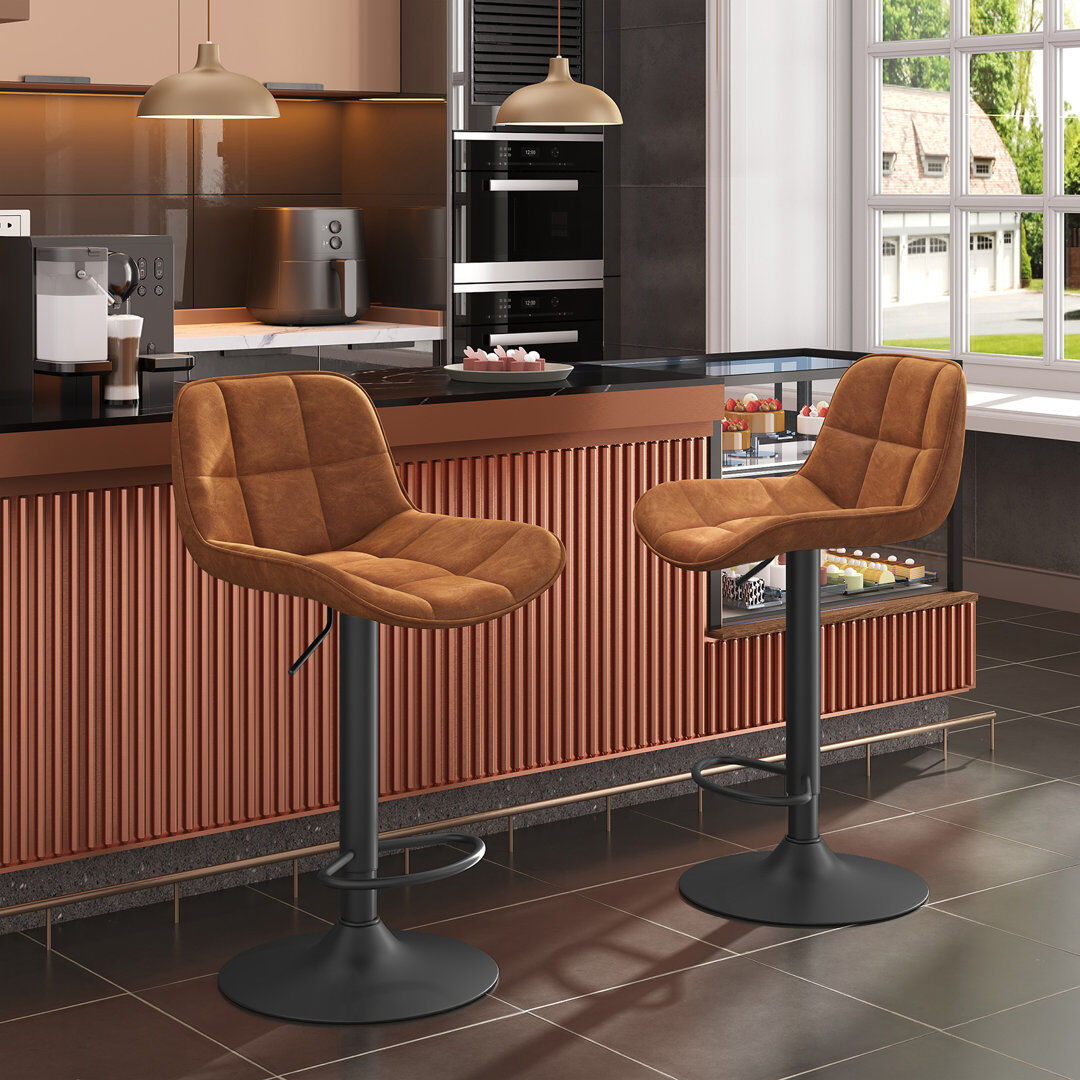 George Oliver Set Of Bar Stools, Height-Adjustable, 360° Rotatable, Bar Chair With Backrest, Footrest, Upholstered Stool With Faux Leather, Ergonomic Stool In Bar, Brown 2