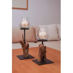 Treibholzwindlicht Raisa aus Teak 50 cm - schmale Standplatte 15 x 15 cm