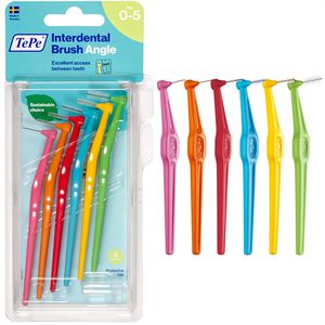 TePe Interdentalbürsten Angle Mix, ISO-Größe 0 - 5, Ø 0,4 - 0,8 mm, kleine bis große Zwischenräume, 6 Stück