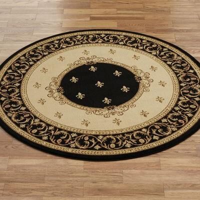 Concord Global Trading Inc "Monarch Medallion Round Rug 5'3"" Round, 5'3"" Round, Black"