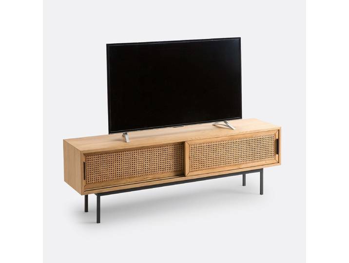 LA REDOUTE Meuble TV, plaqué chêne et cannage, largeur 160 cm, WASKA Beige Chêne