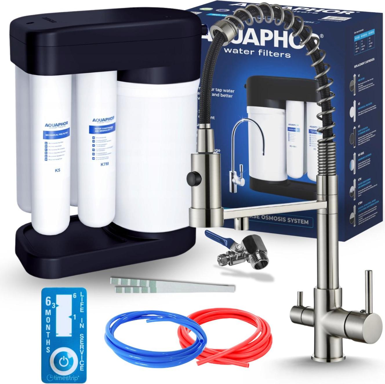 Wasserfilter Set Morion mit 3-Wege Küchenarmatur Ari Inox, Umkehrosmose, Wasserfilter-Anschluss, herausziehbare Brause