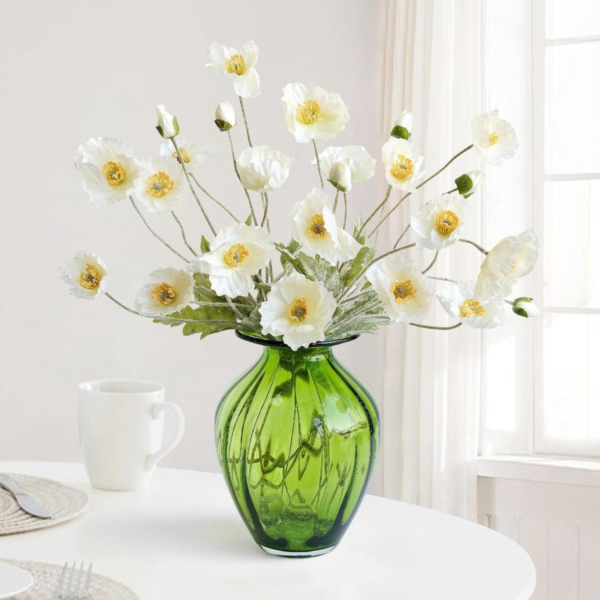 Set van 6 realistische kunstklaprozen in zijde - Wit - 60 cm