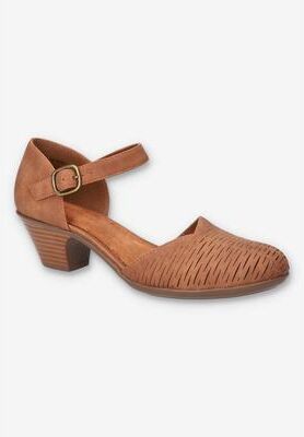 Women's Justina Block Heel Sandal by Easy Street in Tan (Size 11 M)