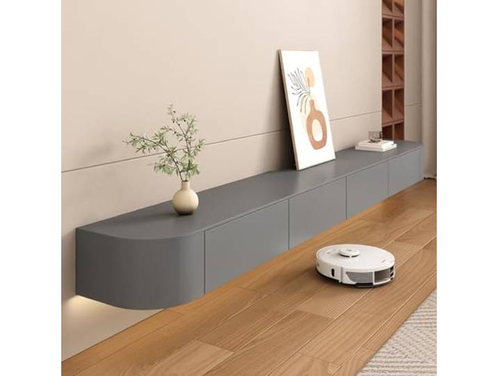 HYANXUE Lowboard hängend, Schwebender TV-Ständer, Wandmontierte TV-Regale, TV-Medienkonsole Mit Klapptüren, Schublade & LED-Beleuchtung (Grey,140CM)