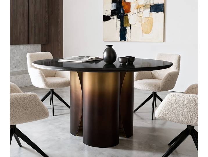 Esstisch Adenza Rund 140x140 cm Marmor Schwarz Silber Metall Gold Ombre, Esstische