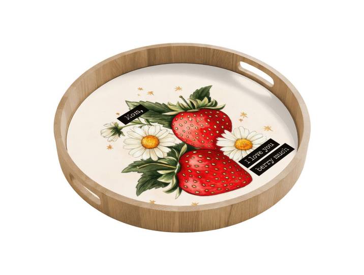 OnlyWow Tablett - Erdbeeren - Gänseblümchen - Zitat - Sterne - 50x50 cm, Mehrfarbig, Holz, Echtholz,Eiche, Rund, 50x5x5 cm, Geschirr, Tischkultur & Serviergeschirr, Tabletts