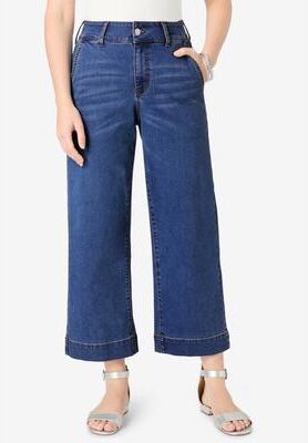 Plus Size Women's Plus Size Wide Leg Crop Jean by Roaman's in Medium Blue (Size 30 W)
