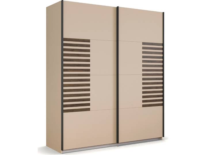 Kleiderschrank RAUCH Schwebetürenschrank Schrank Garderobe Schlafzimmerschrank BAREA , beige (champagner, atlantic oak dunkel), B:181cm H:210cm T:62cm, Holzwerkstoff, Schränke, Kleiderschrank, Front mit Auflage in moderner Lamellen-Optik MADE IN GERMANY