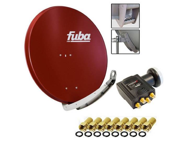 fuba Fuba DAA 850 R Sat Schüssel Rot 85x85cm Deluxe LNB Quad 8x F-Stecker SAT-Antenne