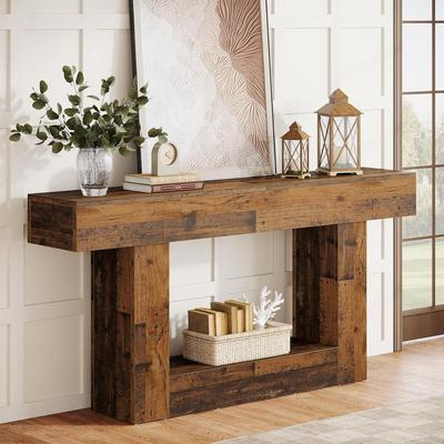 Bluebell "63"" Farmhouse Console Table with U-Shaped Base, 2-Tier Narrow Entryway and Sofa Table Behind Couch with Storage"