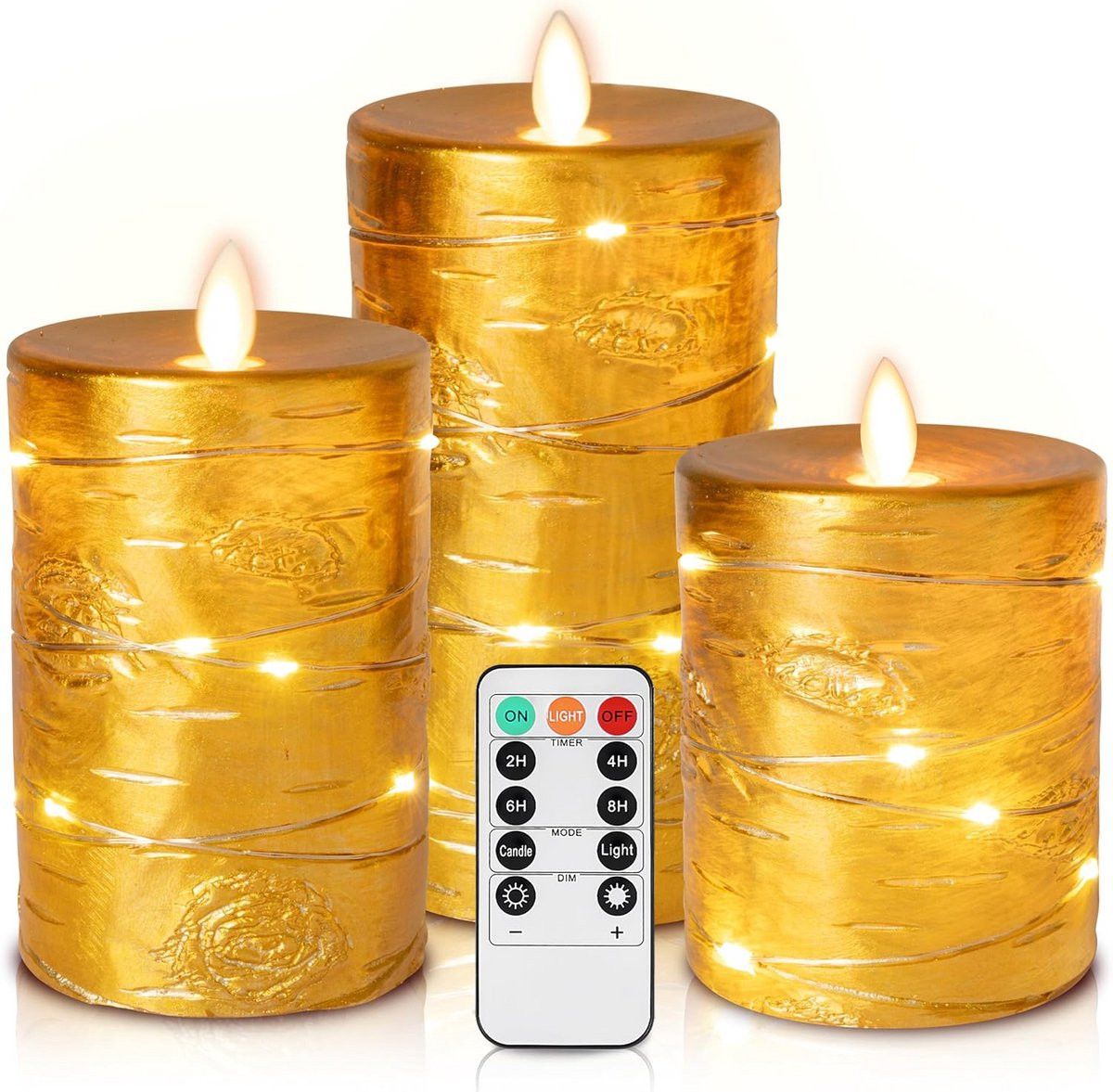 Da by Gold LED Kaarsen Set van 3 stuks met Dansende Vlam, Echt Wax en Afstandsbediening
