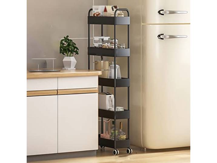 ROHCGHC Rollwagen, Mobiles Regal feststellbare Rollen leicht montierbar Büro Bad Küche(/Black,5 Tier)