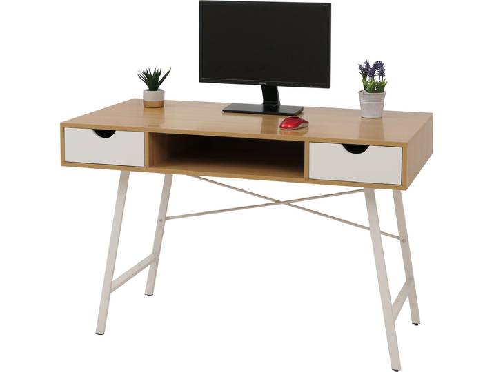 Schreibtisch HWC-E92, Bürotisch Computertisch, 3D-Struktur 120x60cm naturbraun weiß