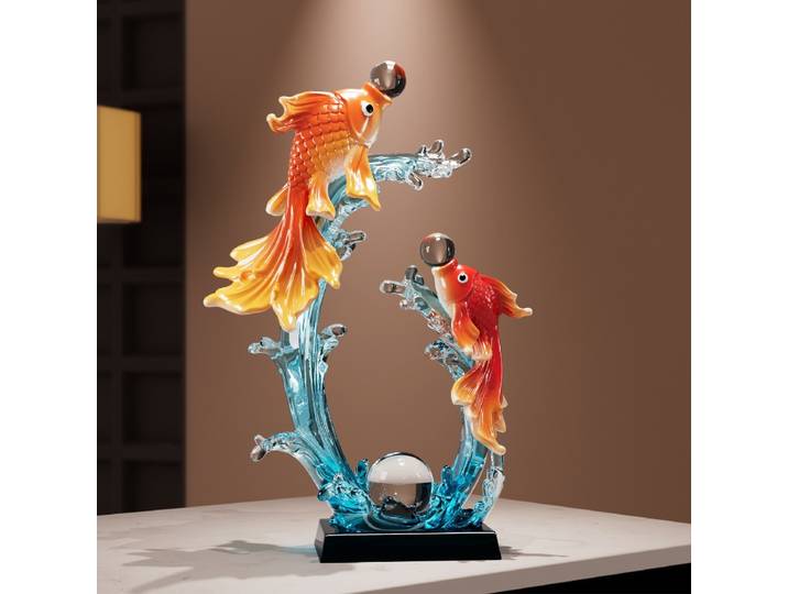 Statuette décorative Poisson Double pour l'intérieur, Ornement aquatique pour salon, entrée, meuble TV, Décoration Poisson Koi, Cadeau