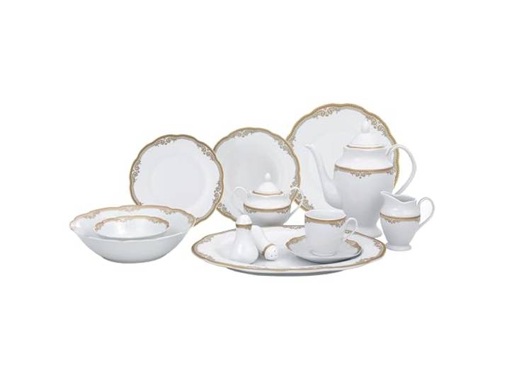 Lorenzo Import Catherine Geschirr-Set, gewellt, Porzellan, 57-teilig