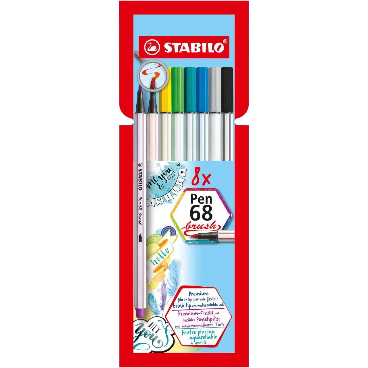 STABILO Pen 68 brush Brush-Pens farbsortiert, 8 St.