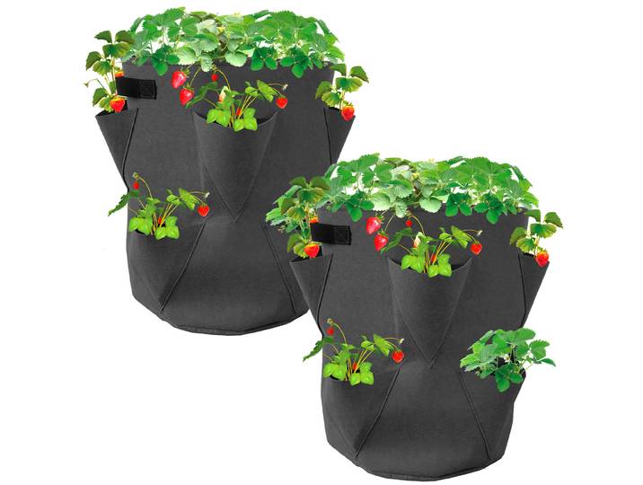 Erdbeer-Pflanzsack, 2er-Set, 43 Liter, Ø 35 cm x H 45 cm