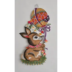 Fensterdekoration STICKEREIEN PLAUEN "Fensterbild Hase mit Ballon", bunt, B:18cm H:34cm T:0,5cm, Polyester, Fensterbilder, Fensterdekoration, Plauener Spitze