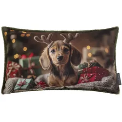 Magma gefülltes Kissen X-Mas Friends 'Dackel' 30 x 50 cm Dunkelgrün