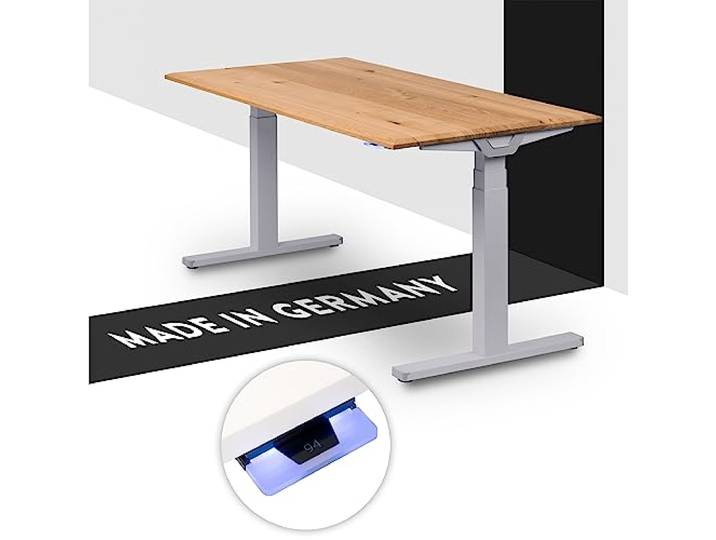 boho office® Premium Line Schreibitsch elektisch höhenverstellbar Premium Line - Tischgestell Silber, Tischplatte 160x80 Wildeiche Massivholz - Made in Germany, Kollisionsschutz, stufenlos