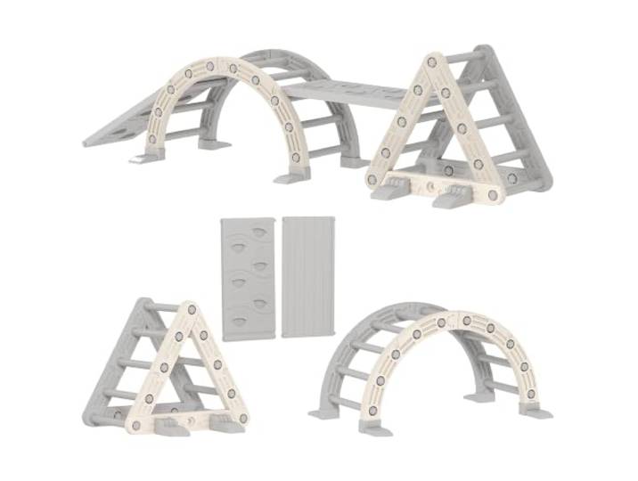 AIYAPLAY 5 in 1 Klettergerüst Montessori Indoor 18-48 Monate Grau+Weiß