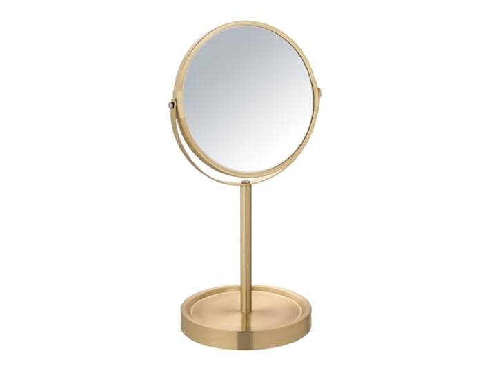 WENKO Standspiegel Mod. Alata Gold matt, Kosmetikspiegel mit 3-Fach Vergrößerung, stufenlos schwenkbar, mit Ablage, Ø 17 cm