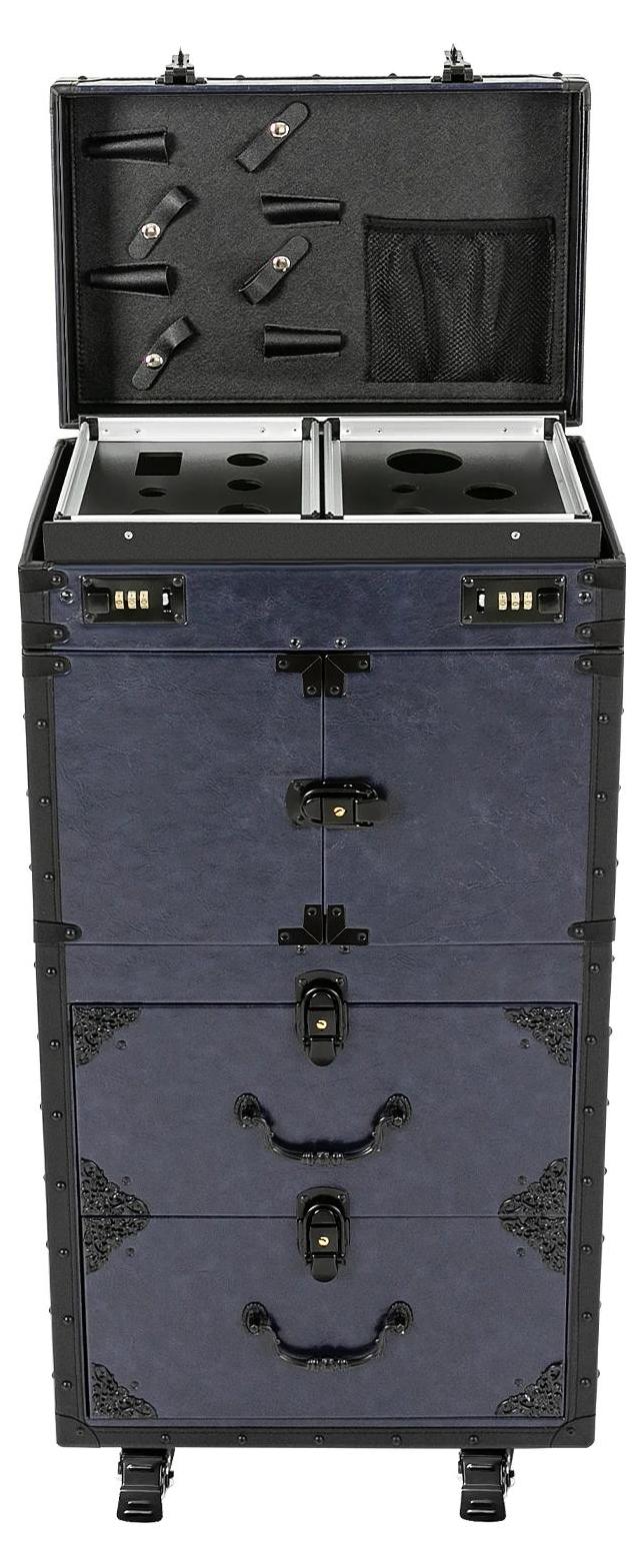 Kosmetik Trolley mit Rollen - Rechteckiger Make-up Koffer - Kunstleder - Abschließbar mit Schlüssel - Großes Stauraumvolumen - 38x25,5x82 cm - Blau