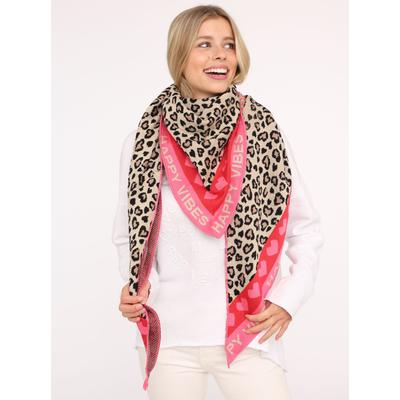 Dreieckstuch ZWILLINGSHERZ "Micha", Damen, pink, Baumwollmischung, Modetücher, Mode Tuch, Leomuster mit Herzen und Schrift, vielseitig tragbar