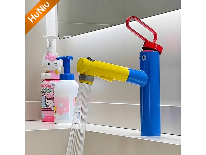 HuNiu robinet d'évier de salle de bains, robinet extractible de lavabo, mélangeur d'eau chaude et froide, robinet d'eau monotrou pour éviers de salle de bains, robinets