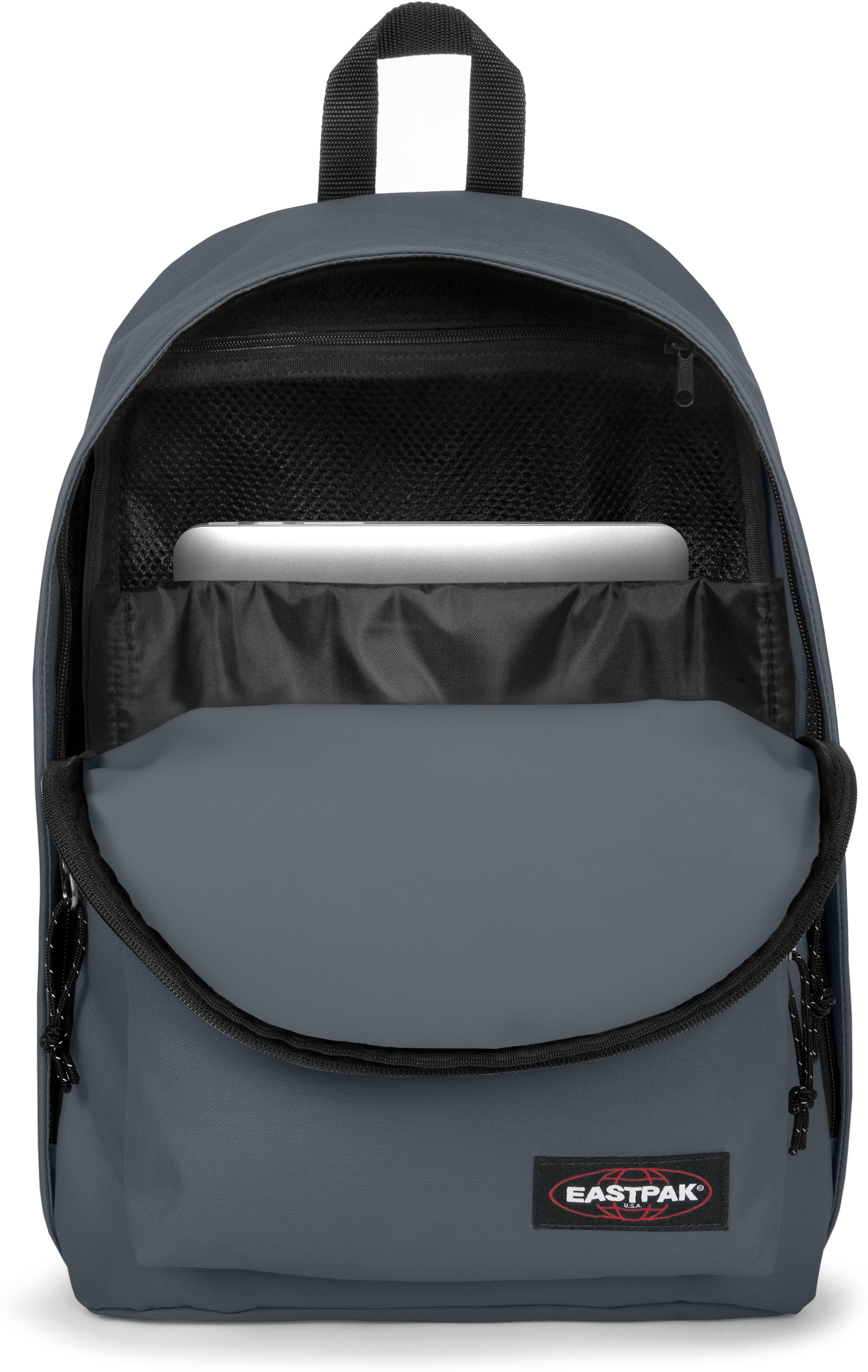 Freizeitrucksack EASTPAK "OUT OF OFFICE", Damen, Gr. B/H/T: 29,5cm x 44cm x 22cm, grau, Textil, unifarben, Rucksäcke Freizeitrucksack, Unisex Schulrucksack geeignet für A4-Dokumente und Alltagsutensilien