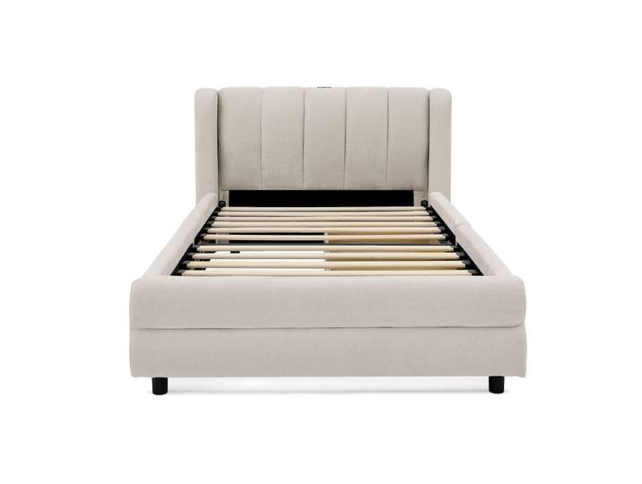 Lit simple en chenille beige 90x200cm
