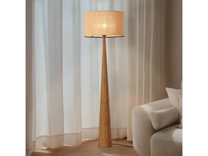 Stehlampe Fabrena Lucande, Holz hell, für Wohn- / Esszimmer, Holz, Stehlampe