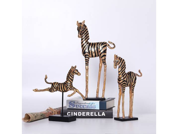 Sculpture animale de Simulation d'artisanat en résine, Figurines décoratives de cheval zèbre doré, accessoires de décoration pour la maison