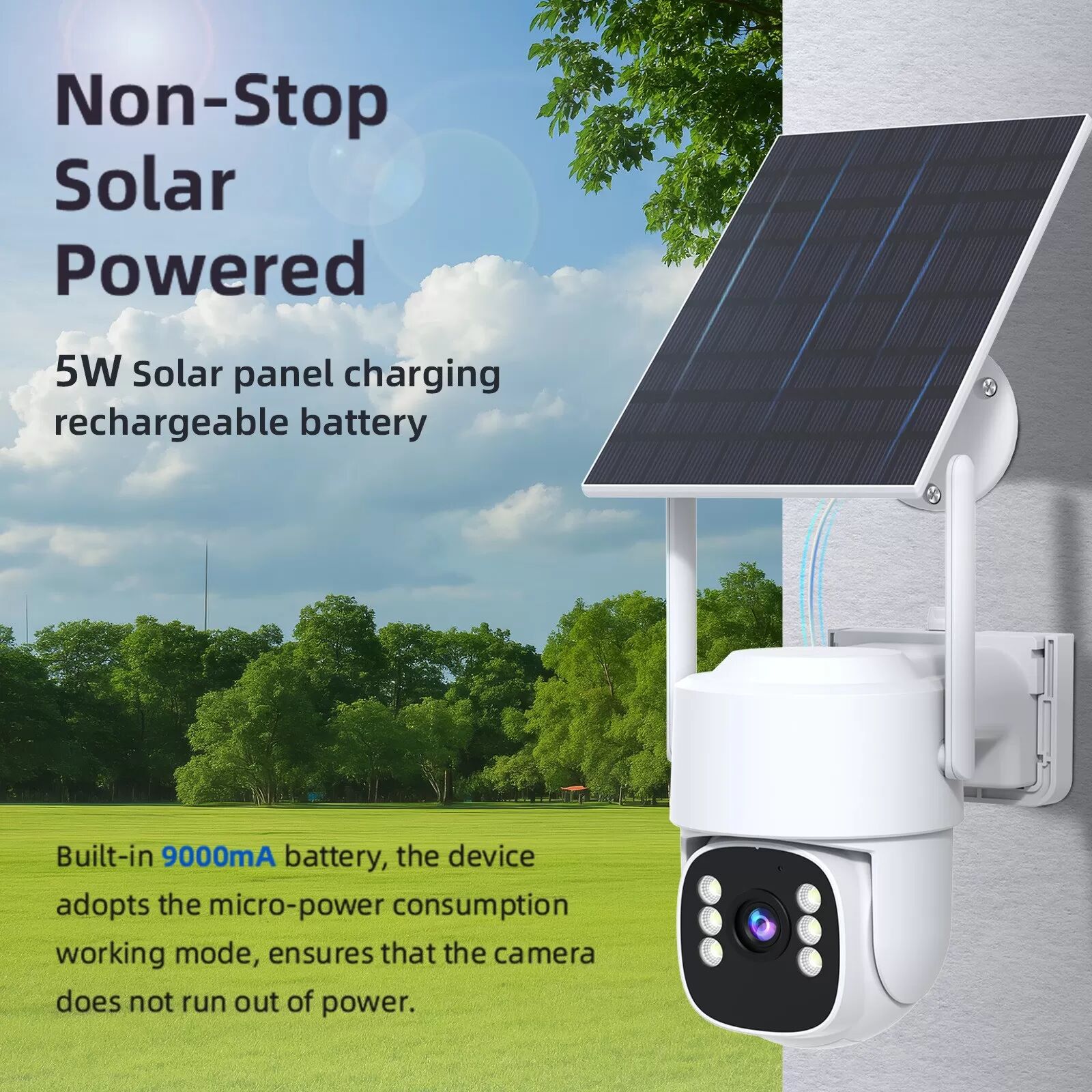 INF Caméra de Sécurité Solaire 4G Version US - 2K HD, Détection de Mouvement et Audio Bidirectionnel