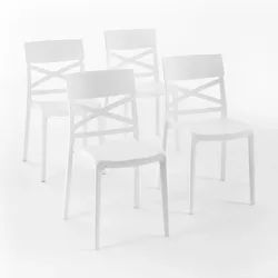 RATTATAN 4er-Set stapelbare Stühle aus Polypropylen mit Glasfasern für Außenbereich und Garten, Bar und Restaurant, Küche modernes Design - MARTINA - Weiß