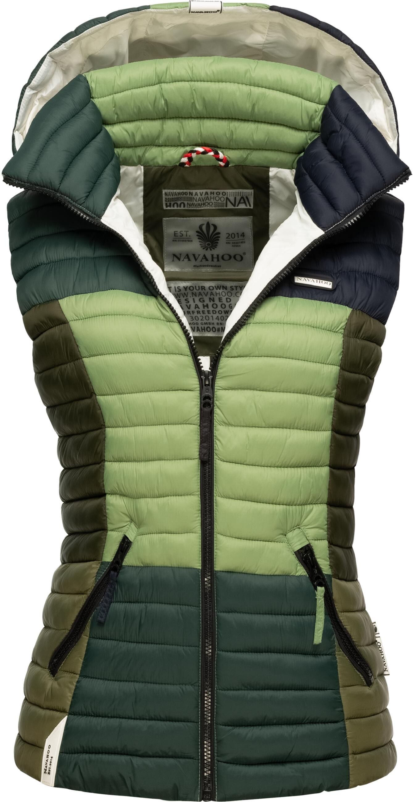Steppweste NAVAHOO "Steppweste Shadaa Multikulti", Damen, Gr. XS, bunt (multicolour grün forest), Obermaterial: 100% Nylon NY.   100% Polyester PES., Westen Steppweste