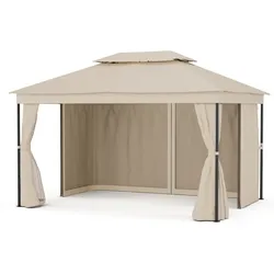 Blumfeldt Mondo Dual 3x4 Pavillon mit Doppeldach und Moskitonetzen Beige