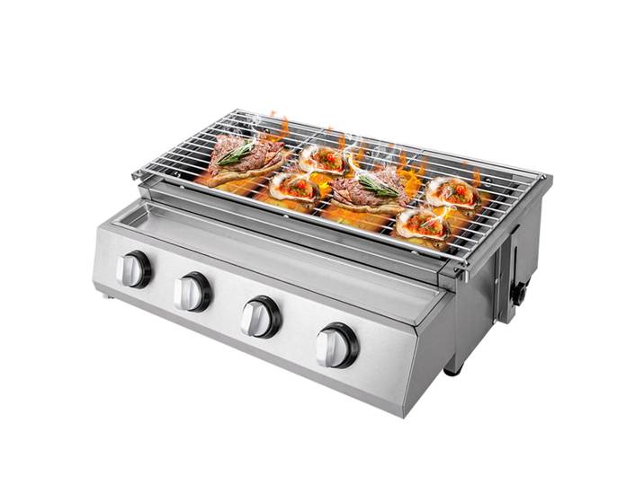 Barbecue à gaz 4 brûleurs en acier inoxydable, plaque de cuisson au gaz GPL, table barbecue pour pique-nique 58 x 40 x 20 cm