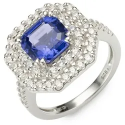 DIAMONIQUE® Ring = 4,81ct imit. Tansanit Silber rhodiniert