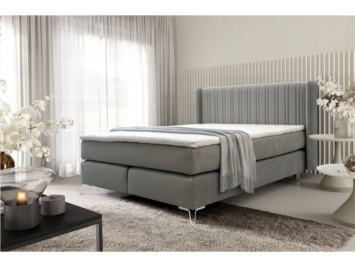 Fun Möbel Boxspringbett Schlafzimmerbett AGNUS in Stoff Salvador (inkl. Topper), Kopfteil trendig gerundet