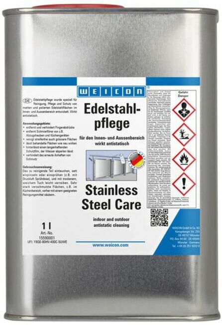 WEICON Edelstahlpflege, Reinigungs-, Schutz- und Pflegeöl für Edelstahl, 1 L, farblos, transparent (15590001)