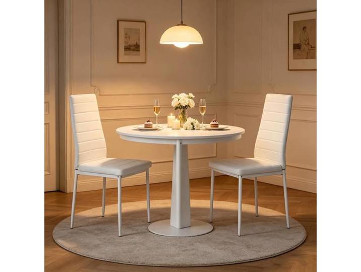 PIPIPOXER Lot de 2 Chaises Salle à Manger Cuir PU Blanc Dossier Haut Imperméable Chaise Bureau Structure Métal Design Moderne