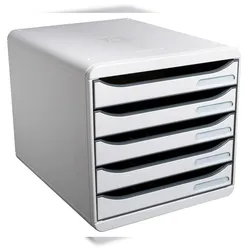 Exacompta 309740D 1x Ablagebox mit 5 Schubladen für DIN A4+ Dokumente Big Box Plus Office Lichtgrau