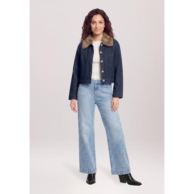 Jackenblazer CARTOON "Damen mit Kunstfellkragen", Damen, Gr. 34, blau (patch blau, braun), Obermaterial: 100% Baumwolle, gerade normal, Blazer