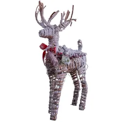 Rentier Weihnachtsfigur Deko Wohnzimmer natur Schalter Timert Akku LED H 40 cm