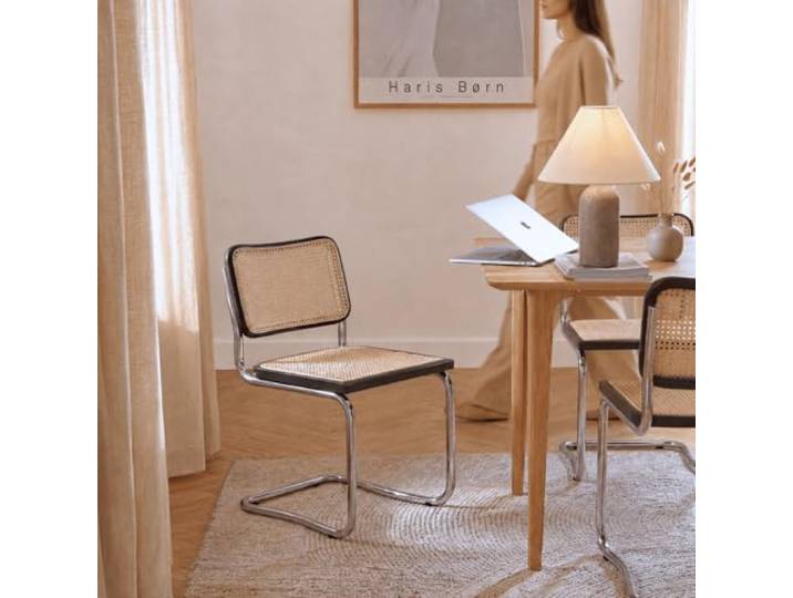 Haris Børn® SKØR Design Freischwinger Wiener Geflecht (2er Set) Schwarz - Handgefertigt in Italien - Hochwertige Rattan Stühle - Freischwinger Stühle in Rattan Stuhl Optik - 30 Tage testen
